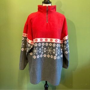 Women's Red and Gray Zip-Up Sweater